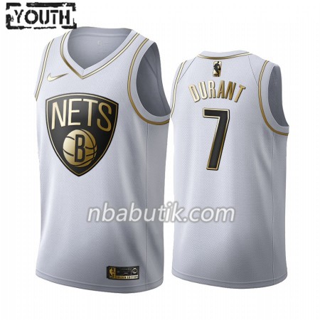 NBA Børn Trøje Brooklyn Nets Kevin Durant 7 Nike 2019-20 Hvid Golden Edition Swingman